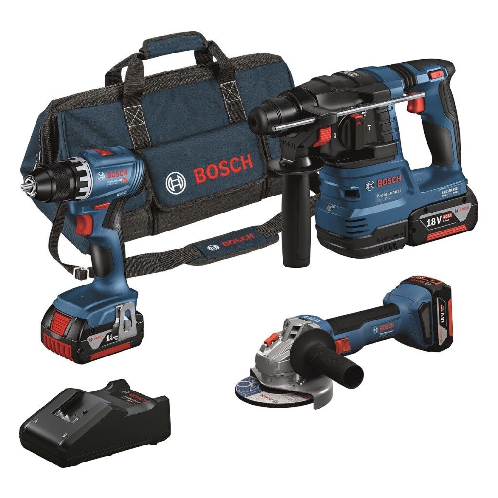 BOSCH GSR 18V-45+GWS 18V-8+GBH 18V-22+3X4.0AH AKÜ+GAL 18V-40 ŞARJ ALETİ 0615A5007L