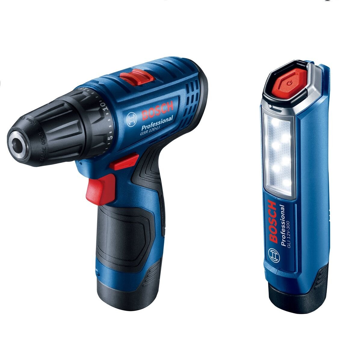 Bosch Professional GSR 120-LI 2 Ah Çift Akülü Tornavida ve GLI 12V-300 Fener 06019G8004