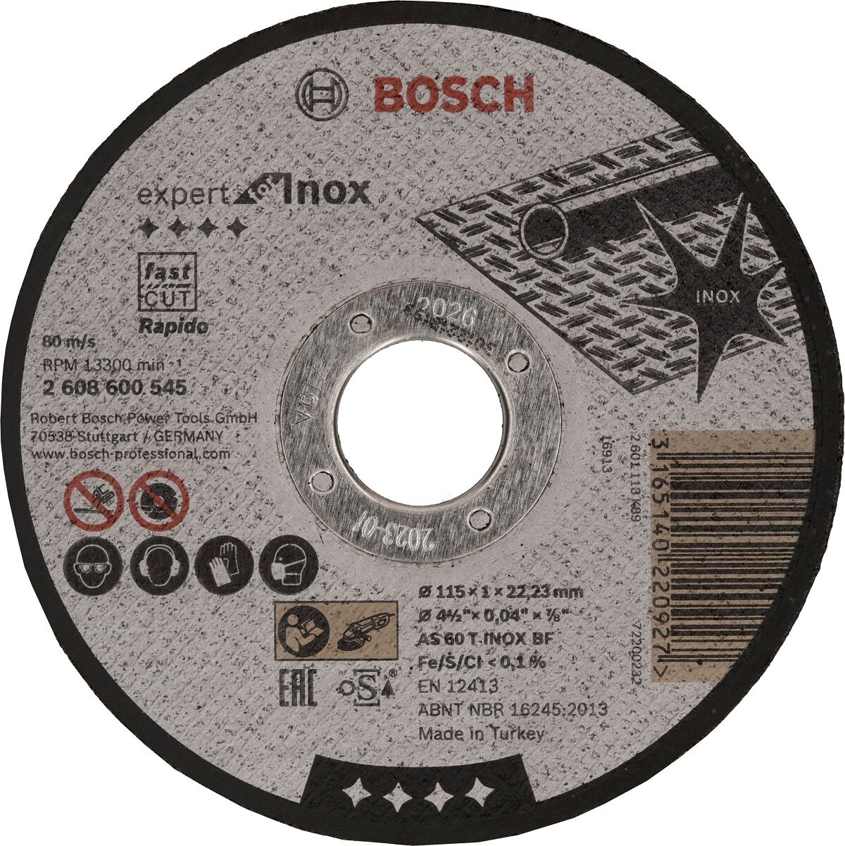 Bosch - 115*1,0 mm Expert Serisi Düz Inox (Paslanmaz Çelik) Kesme Diski (Taş) - Rapido 2608600545